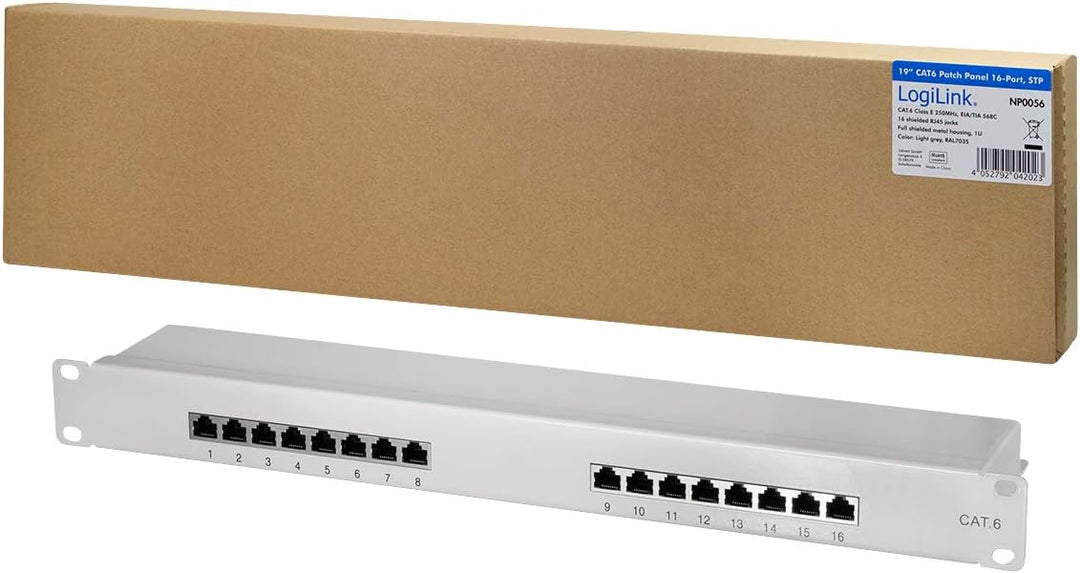 LogiLink Professional EconLine Cat.6 (250 MHz) Patchpanel - Verteilerfeld, 19", STP (geschirmt) 16-P