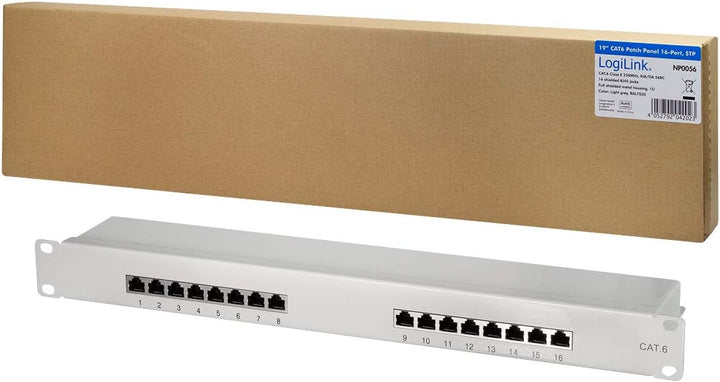 LogiLink Professional EconLine Cat.6 (250 MHz) Patchpanel - Verteilerfeld, 19", STP (geschirmt) 16-P