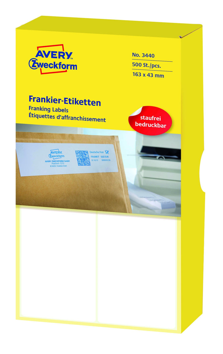 AVERY Zweckform 3440 Frankier-Etiketten (Papier matt, 500 Etiketten, 163 x 43 mm) 1 Pack weiss, 500