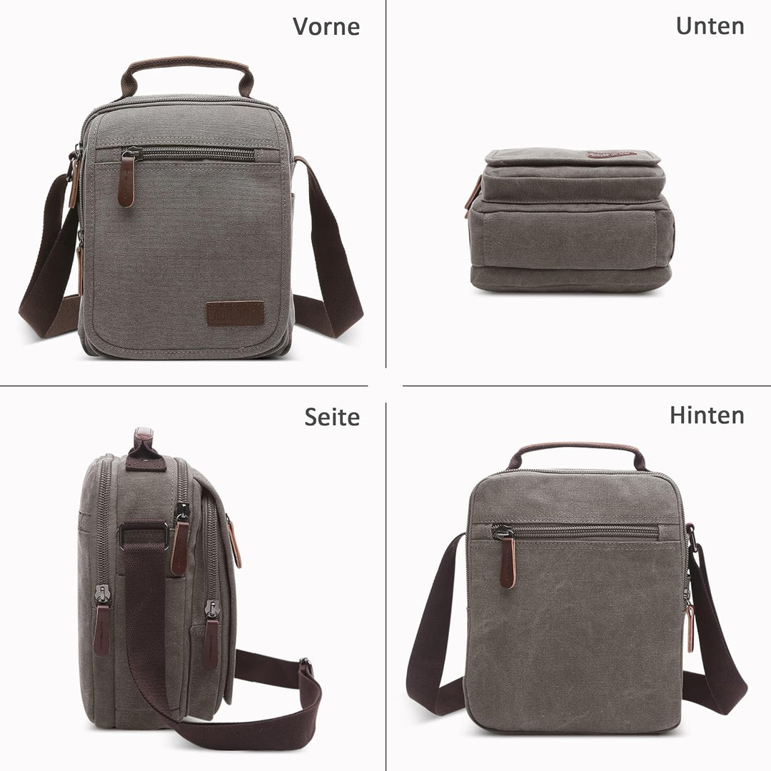 DORRISO Vintage Herren Umhängetasche Lässig Schultertaschen für 10.9 Zoll iPad mit Griff Mehrere Tas