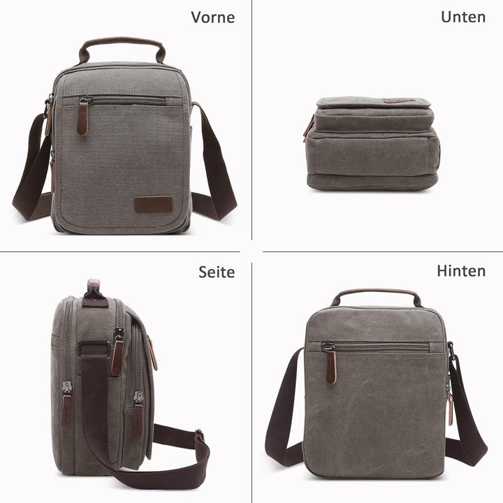 DORRISO Vintage Herren Umhängetasche Lässig Schultertaschen für 10.9 Zoll iPad mit Griff Mehrere Tas