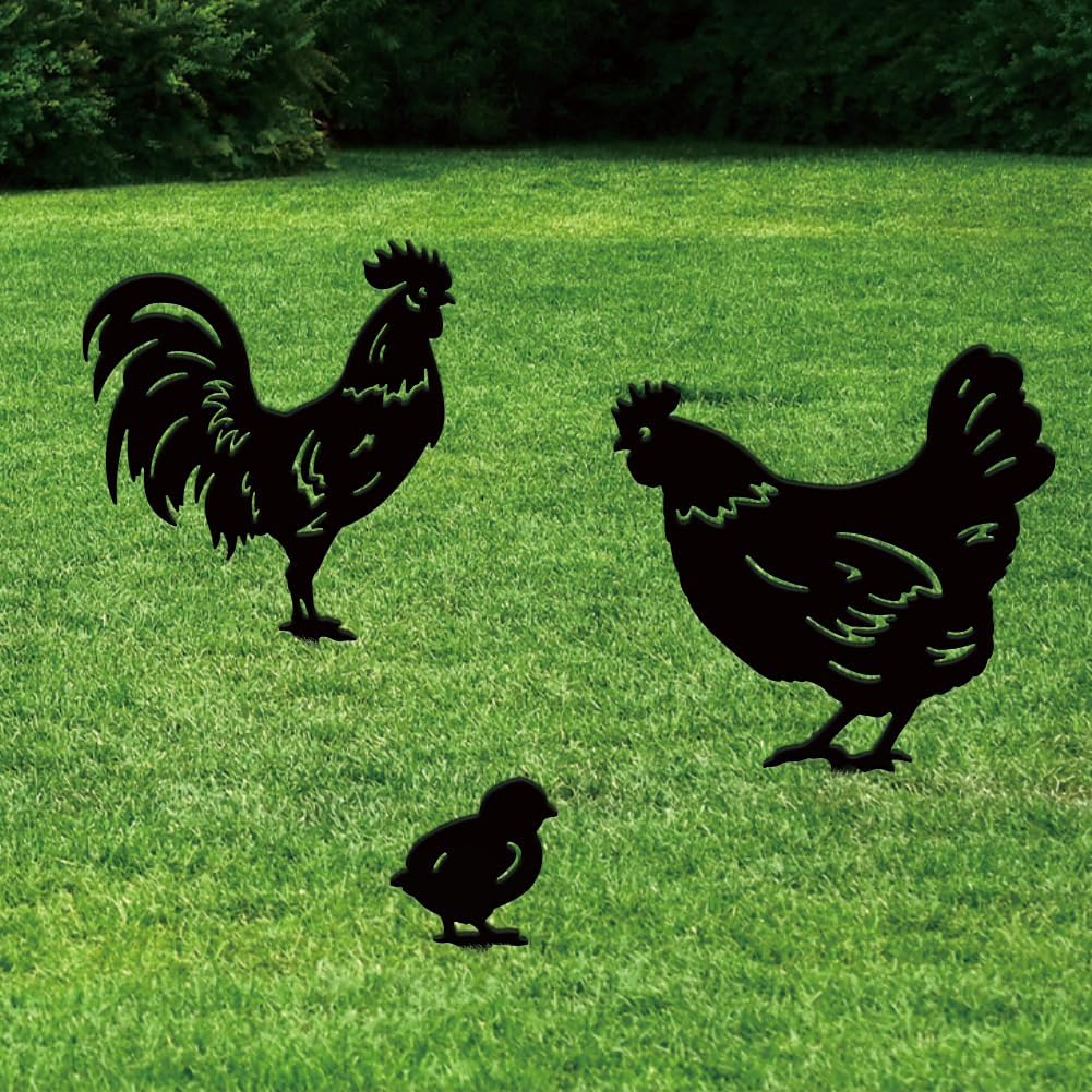 SUPERDANT 3 STK Metall Huhn Gartendekoration Metallhahn Gartenornament Gartenstecker Für Draussen Sc