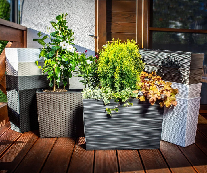 KADAX Blumenkasten aus Kunststoff, 18,5x55,7cm, 5 Farben, Blumentopf mit Bewässerungsbändern, Balkon
