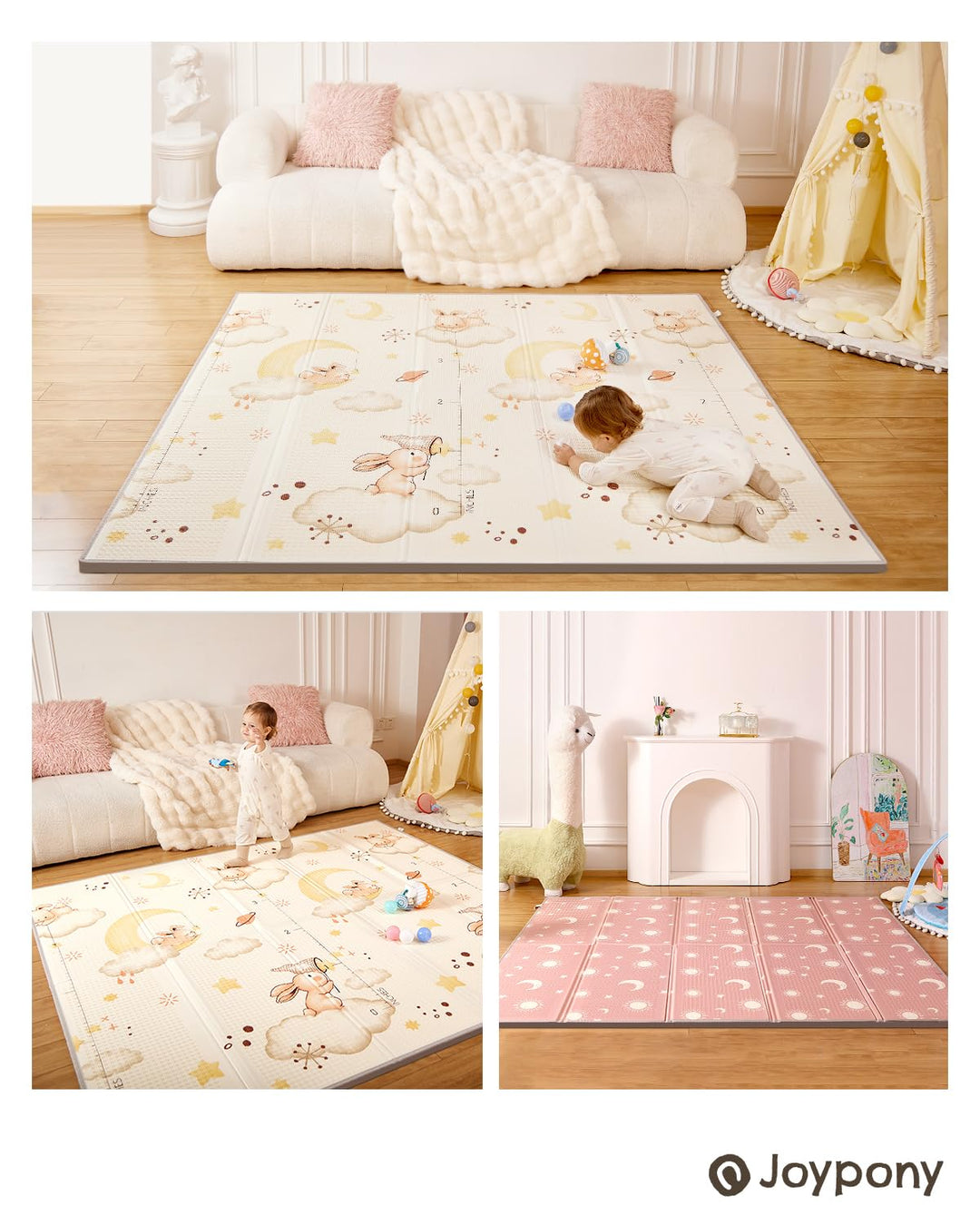 Joypony Krabbelmatte Baby Faltbar, 150 x 180 x 1cm Spielmatte Kinder | Rutschfest &amp; Wasserdicht | Do