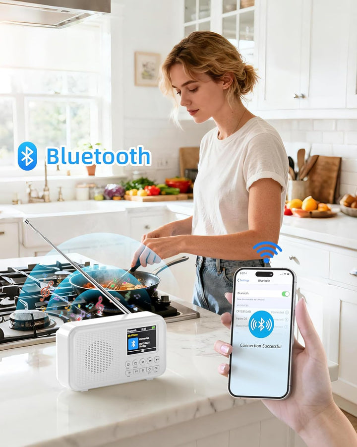 Tragbares DAB Radio, UKW-Digitalradio mit 2,4" Farbdisplay & Bluetooth & EQ Modi, Küchenradio mit Ka