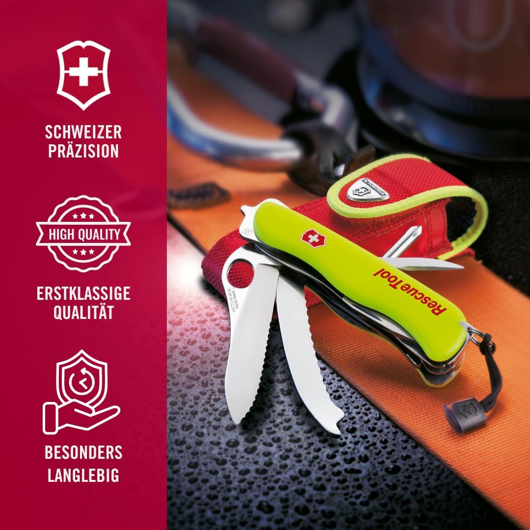Victorinox Schweizer Taschenmesser Rescue Tool, Swiss Army Knife, 14 Funktionen, Frontscheibensäge,