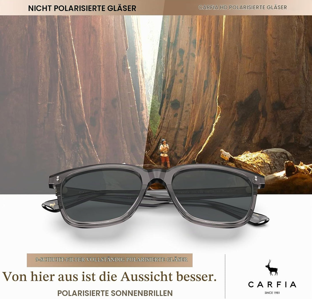 CARFIA Polarisierte Herren Sonnenbrille mit Rechteckig Acetatrahmen, 100% UV-Schutz Sportliche Sonne
