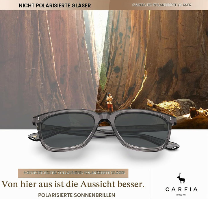 CARFIA Polarisierte Herren Sonnenbrille mit Rechteckig Acetatrahmen, 100% UV-Schutz Sportliche Sonne
