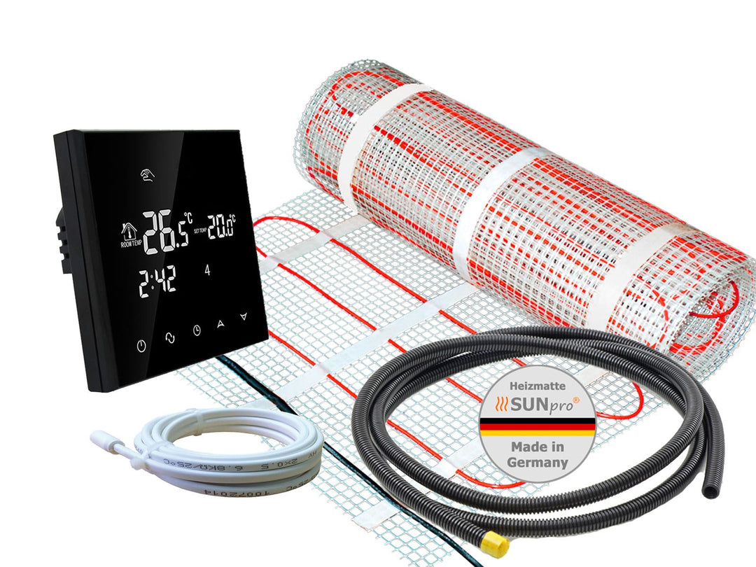 Elektrische Fussbodenheizung SunPro für Fliesen 160 W/m² - Komplett-Set mit Thermostat RT-50 touch/s