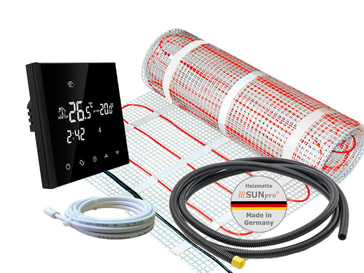 Elektrische Fussbodenheizung SunPro für Fliesen 160 W/m² - Komplett-Set mit Thermostat RT-50 touch/s