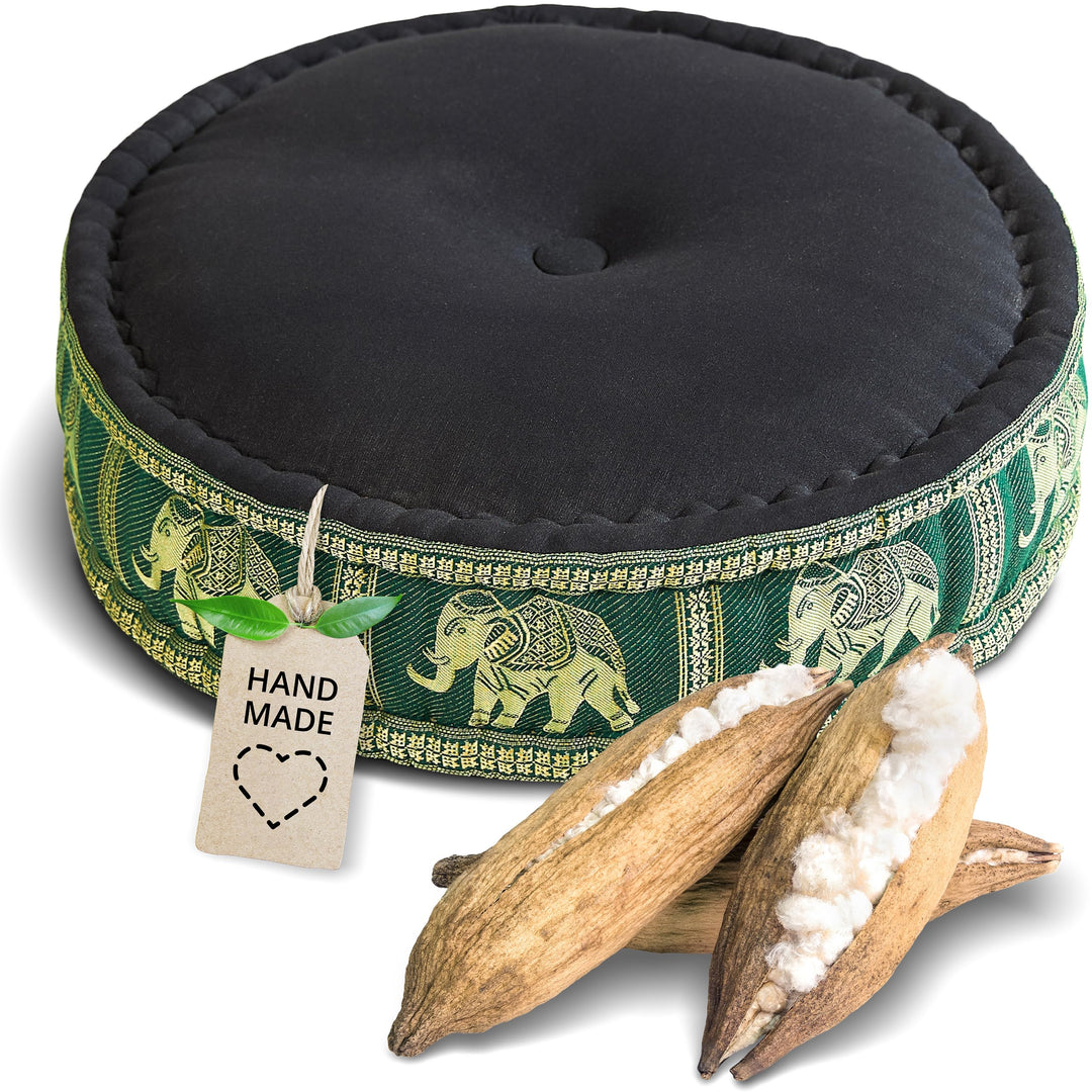 livasia Meditationskissen mit Thaiseide - Ø 45x15cm - Yogakissen mit Kapok, Pouf, Bodenkissen für Yo