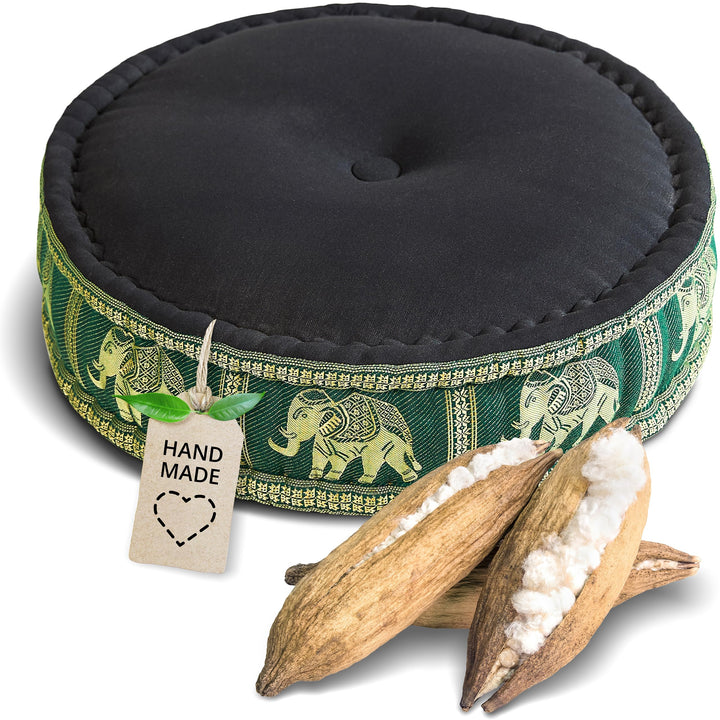 livasia Meditationskissen mit Thaiseide - Ø 45x15cm - Yogakissen mit Kapok, Pouf, Bodenkissen für Yo