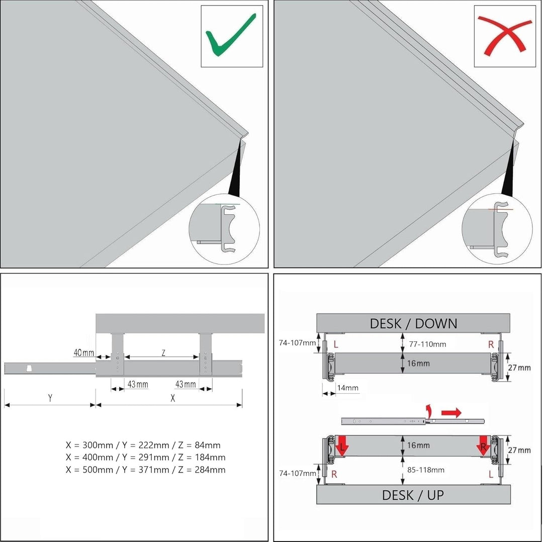 FIX&amp;EASY Tastaturauszug Up&amp;Down-XL, Tastaturablage 390X300mm ahorn Dekor, Auszugschienen mit Einrast