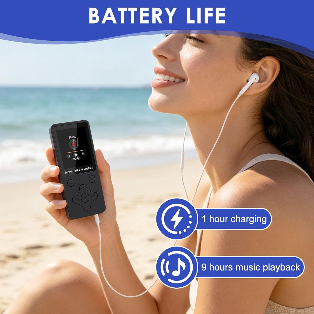 MP3 Player Bluetooth 5.3 mit 32GB Speicherkarte, Tragbarer Musikplayer mit 1,8 Zoll TFT Display, Lau