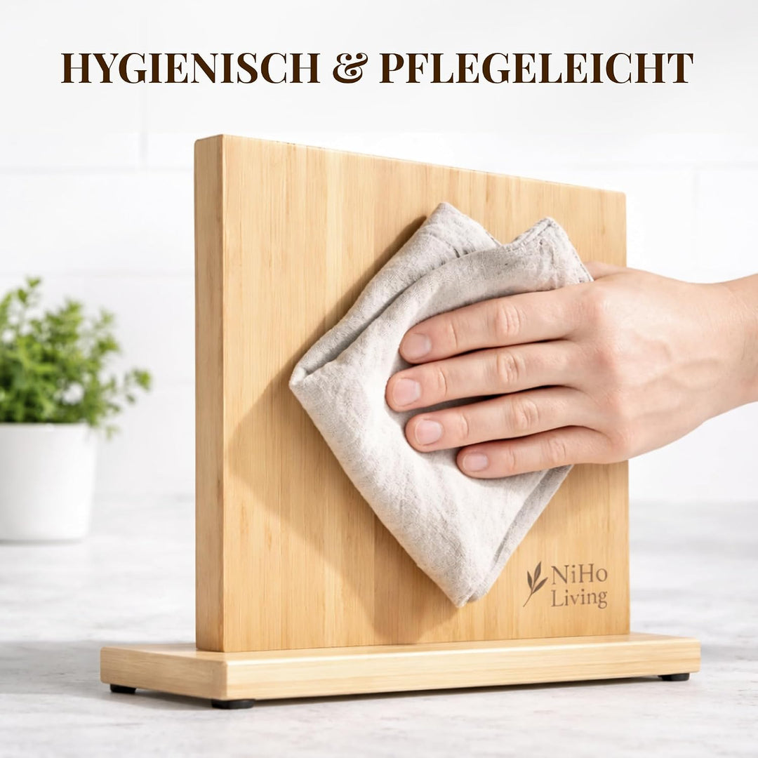 Messerblock Magnetisch ohne Messer, Bambus – Beidseitiger Messerhalter, Freistehend &amp; Platzsparend