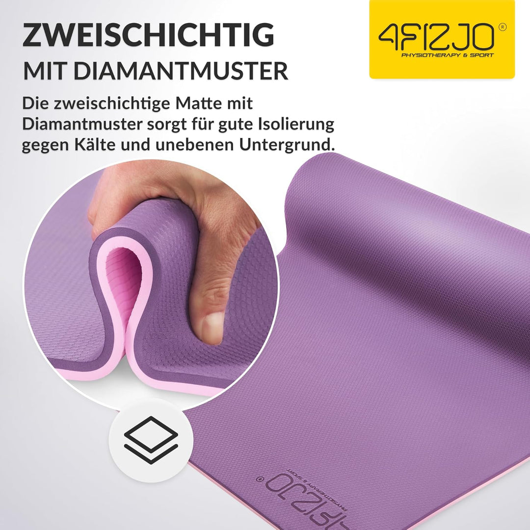 Fitnessmatte mit Tragegurt, Abmessungen 180x60cm, TPE-Kautschuk, Rutschfest, Komfort, In & Outdor, P
