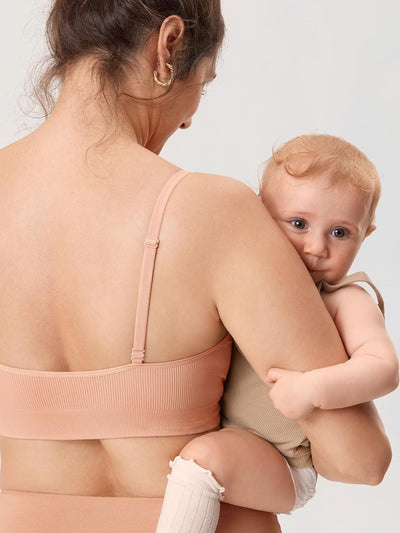 MOMANDA Damen Still BH ohne Bügel Soft Gepolstert Gerippt Schwangerschafts BHS Schlaf Bequemer M Gra