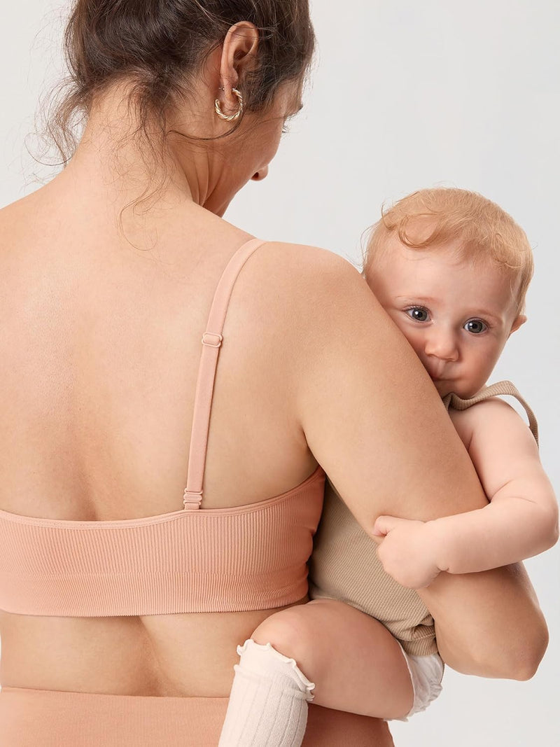 MOMANDA Damen Still BH ohne Bügel Soft Gepolstert Gerippt Schwangerschafts BHS Schlaf Bequemer M Gra