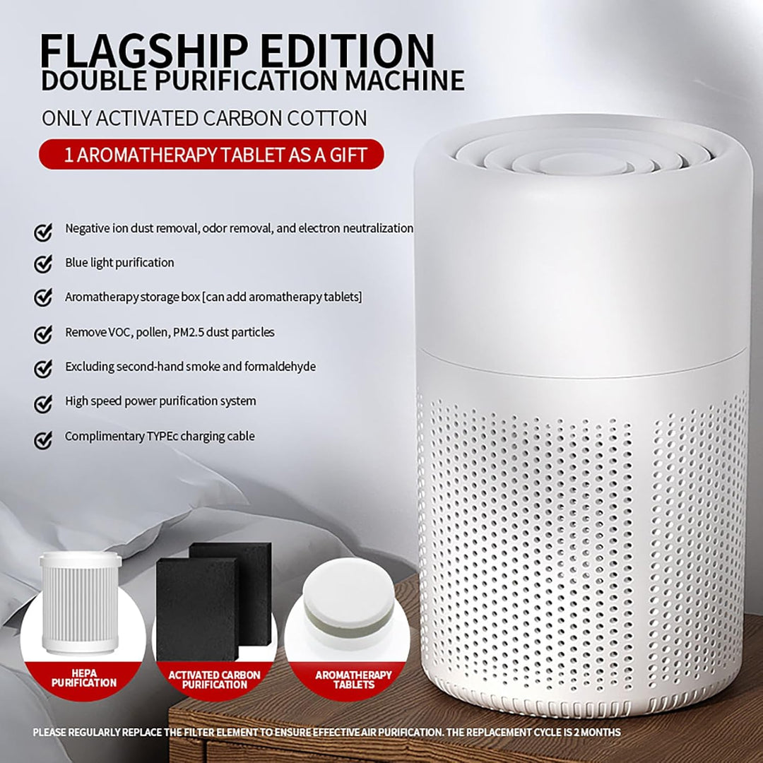 Luftreiniger Allergiker, H13 HEPA Luftfilter Air Purifier, USB Tragbarer Luftreiniger mit Aromathera