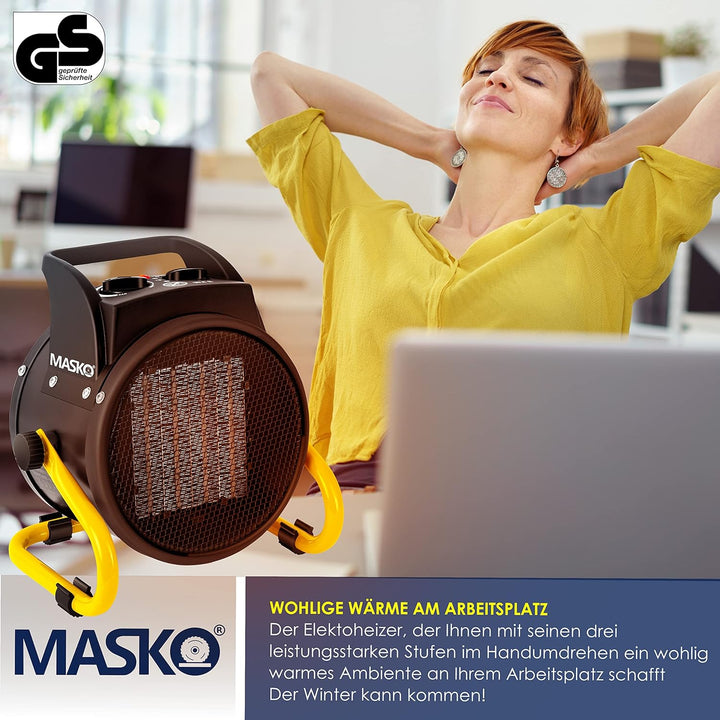 Masko® Elektroheizer Heizlüfter Bauheizer 2KW Keramik Heizstrahler 2000 Watt Elektroheizgebläse elek