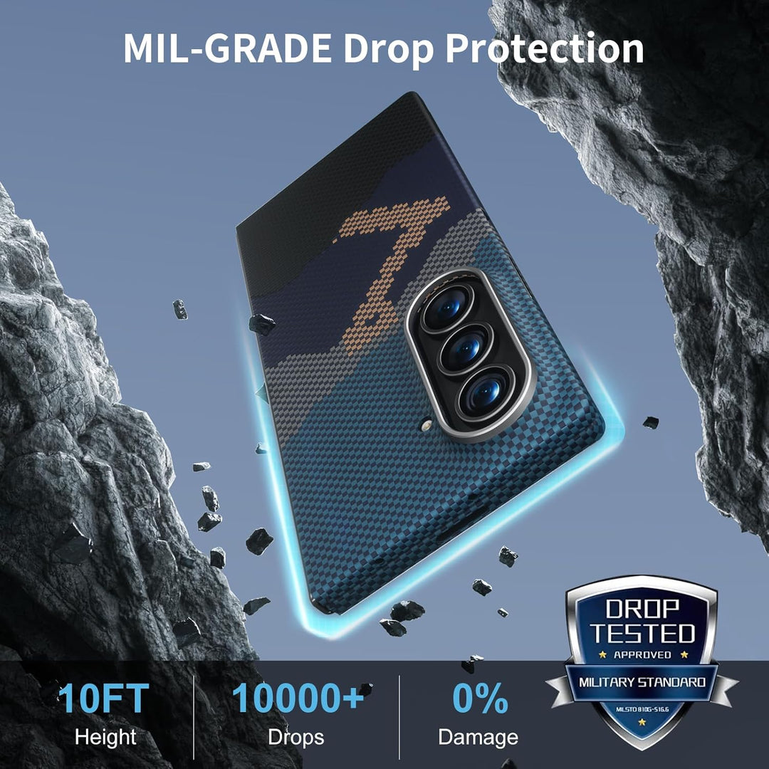 memumi Magnetische Carbon Hülle für Galaxy Z Fold 7, mit Schutzfolie, echter Aramidfaser, Ultradünn,