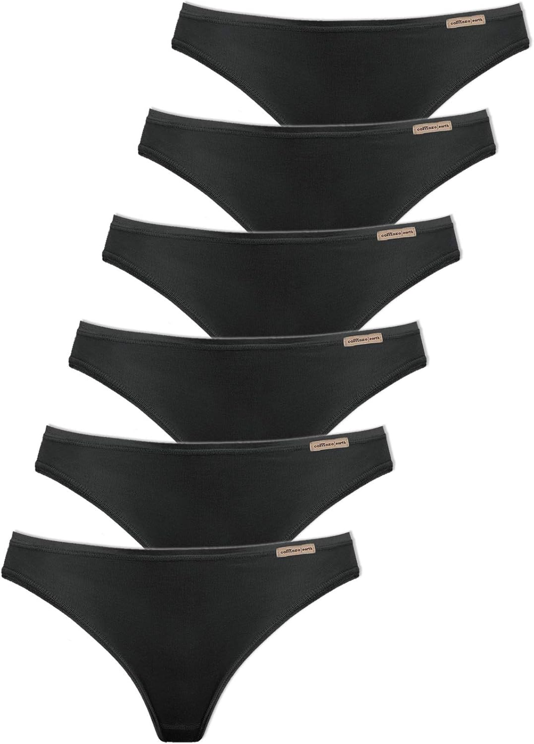 comazo Earth 6er Sparpack Damen String, Gr. 36-44 36 Schwarz, 36 Schwarz