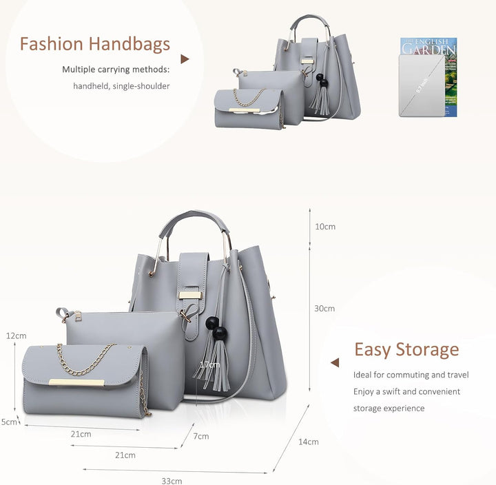 NICOLE &amp; DORIS Damen Handtaschen 3 Stück Taschen für Damen Kette Tasche Top-Griffe Schultertaschen P