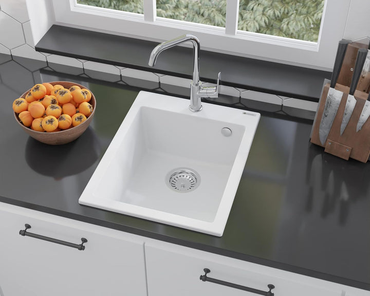 GRANMASTER Ivo Spülbecken Küche - mit 1 Becken - Granitspüle mit Siphon Waschbecken Küche - Einbausp