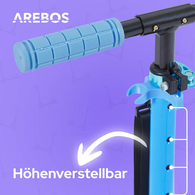 Arebos Cityroller Tretroller Scooter höhenverstellbar | klappbar | inkl. Traggurt | XXL Räder | Trit