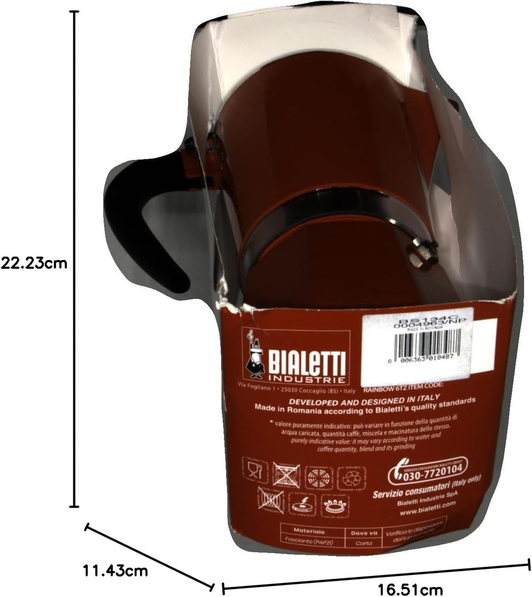 Bialetti 4963 Rainbow Espressokocher, Aluminium, Rot, 6 Tassen Rot 6 Tassen
