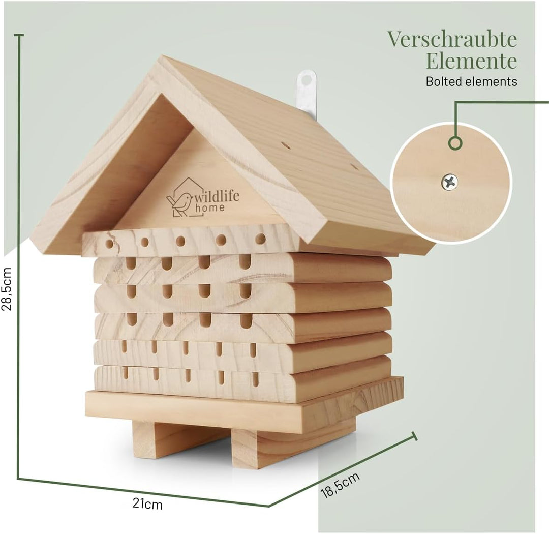 WILDLIFE HOME Bienenhotel aus Naturholz I Insektenhotel, Bienenhaus, Nisthilfe Unterschlupf für Wild