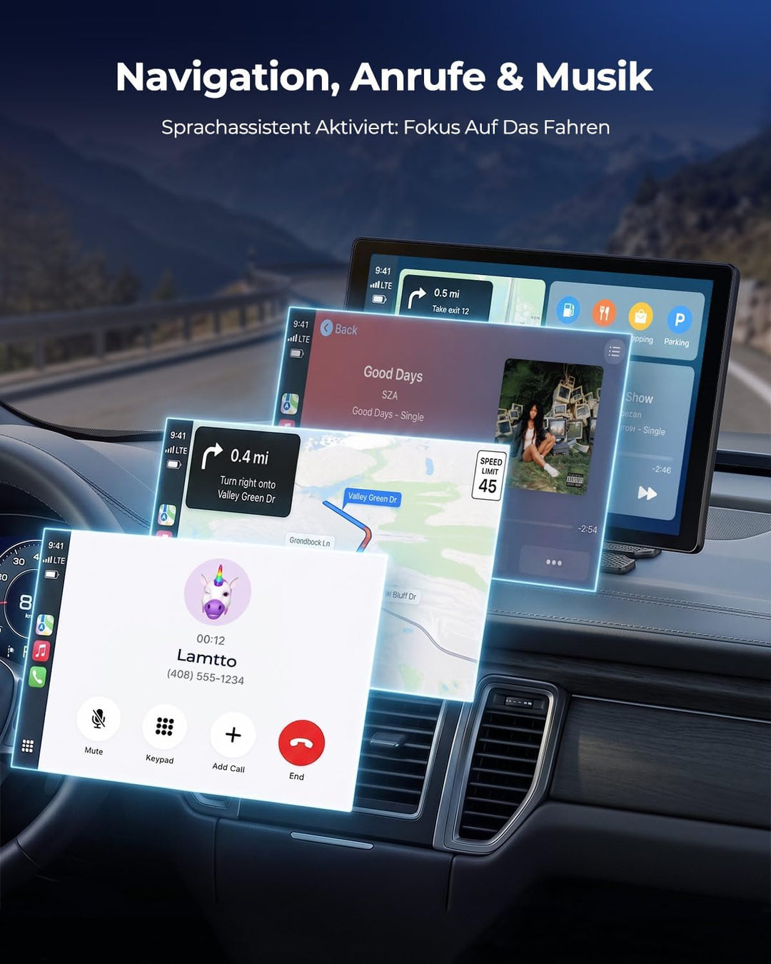 LAMTTO 11 Zoll Wireless CarPlay Display mit YouTube TikTok Video-Apps,Tragbares Autoradio für Apple