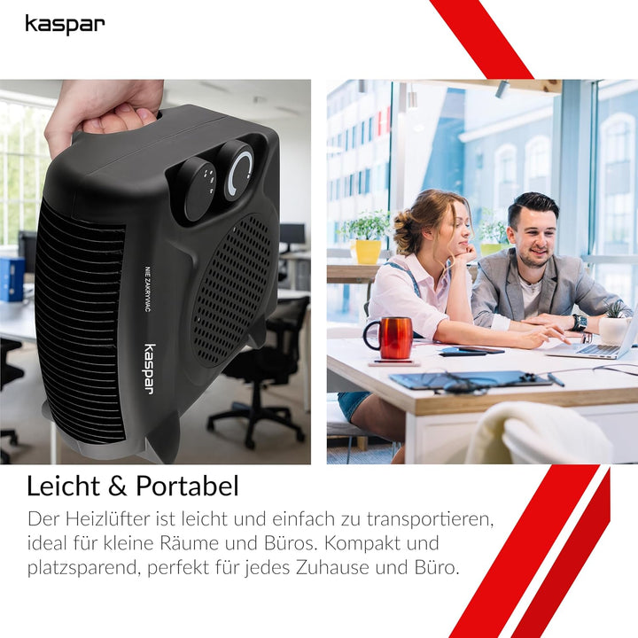 KASPAR Heizlüfter Klein Kompakt Thermoventilator Elektroheizer 1000 W 2000 W Mit Ventilatorfunktion