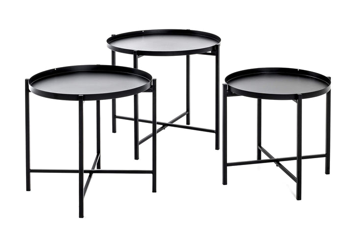 HAKU Möbel Beistelltisch 3er Set, Metall, schwarz, Ø 39 x H 37 cm / Ø 43 x H 40 cm / Ø 48 x H 43 cm