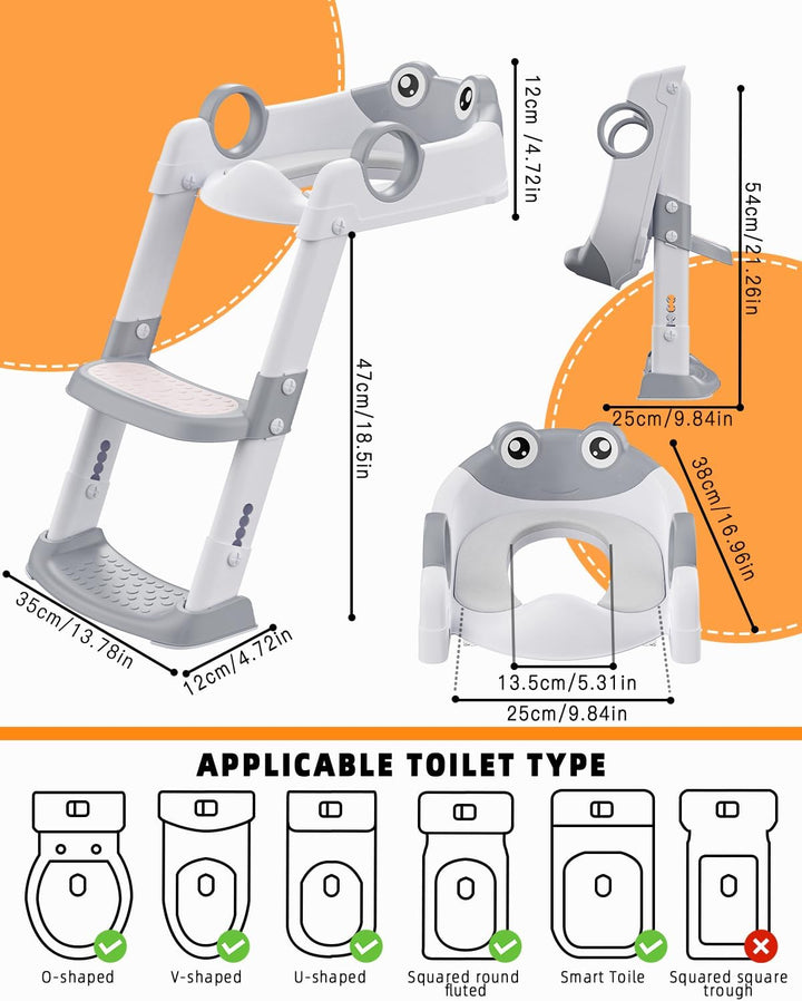 Toilettensitz Kinder mit Treppe, WC Sitz Kinder für Jungen und Mädchen, Höhenverstellbar und Klappba
