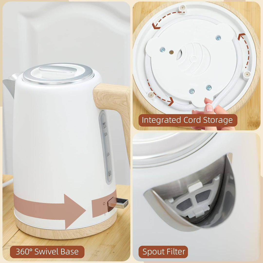 HOMCOM Set Wasserkocher und Toaster 2200W, Wasserkocher 1,7 L Schnellheizer und Toaster 2 Scheiben,