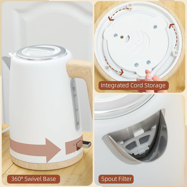 HOMCOM Set Wasserkocher und Toaster 2200W, Wasserkocher 1,7 L Schnellheizer und Toaster 2 Scheiben,