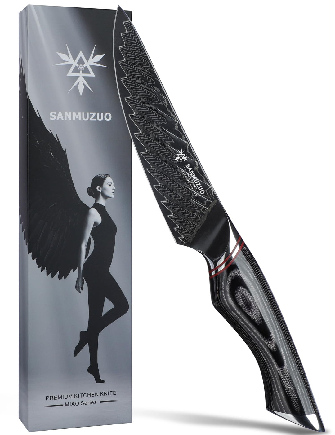 13 cm Allzweckmesser – Obst- und Gemüsemesser, schwarzer Damaststahl mit ergonomischem Griff – Miao