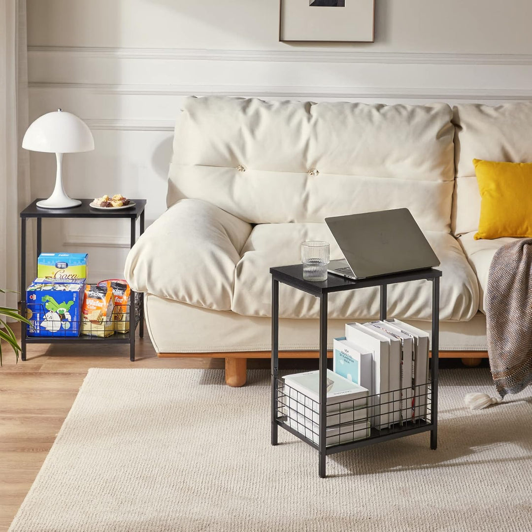 YMYNY Beistelltisch, Kaffeetisch mit 2 Ebenen, Ablagekorb, Laptoptisch, Nachttisch, Sofatisch, Couch