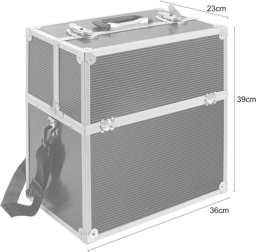 Arebos Kosmetikkoffer | 26L | inkl. Tragegurt | 13 Fächer | Aluminium | inkl. Schloss & Schlüssel |