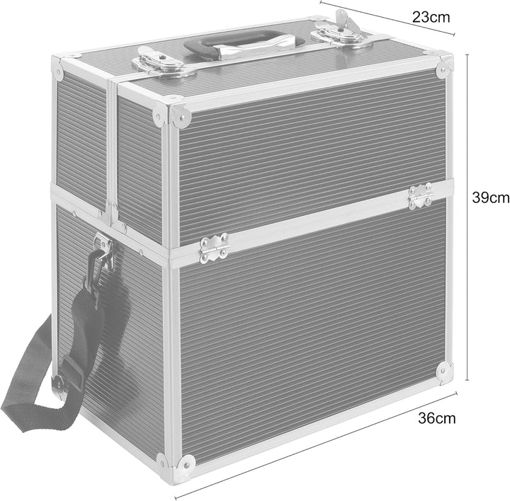 Arebos Kosmetikkoffer | 26L | inkl. Tragegurt | 13 Fächer | Aluminium | inkl. Schloss & Schlüssel |