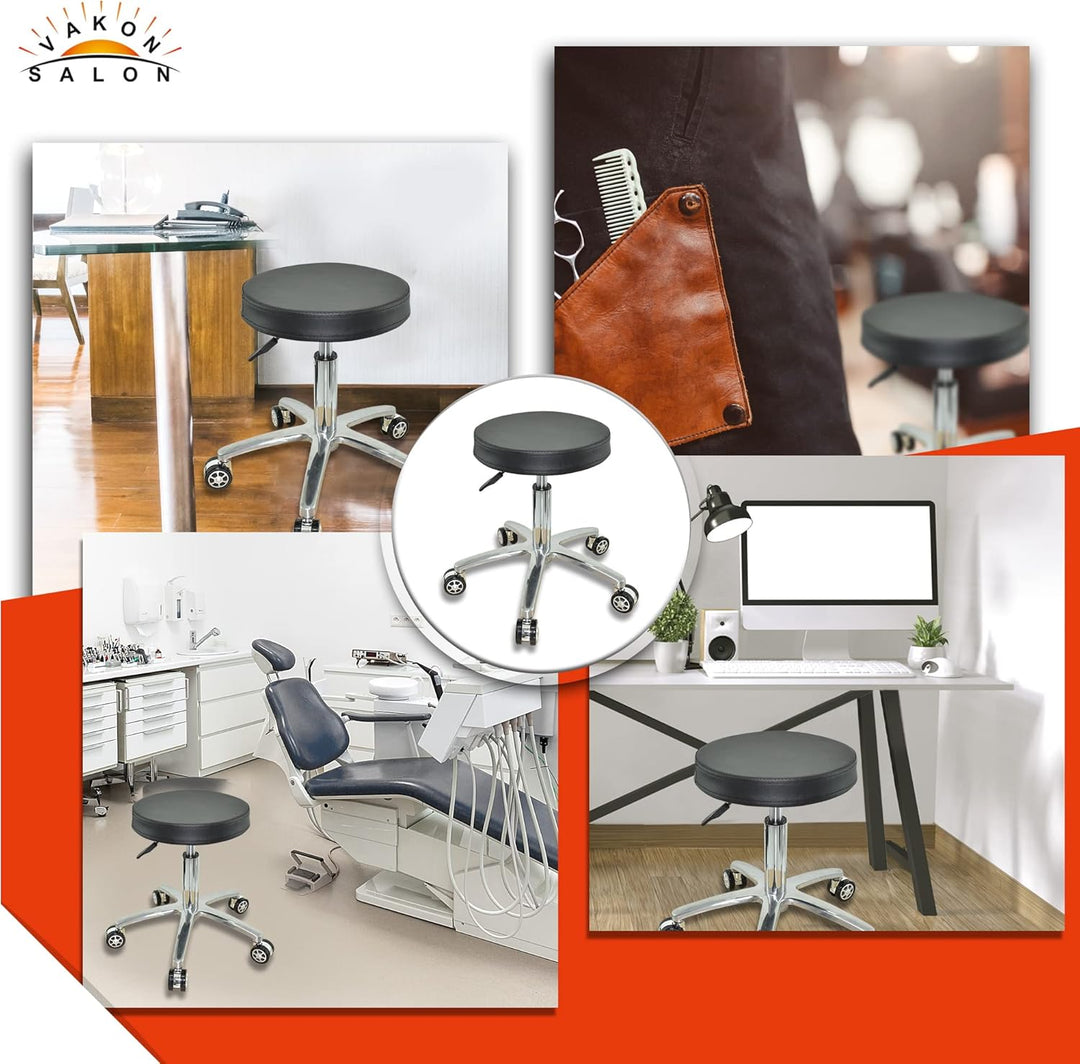 VAKON SALON - Rundhocker auf Rollen, höhenverstellbar von 50-65 cm Drehhocker, Rollhocker, Praxishoc