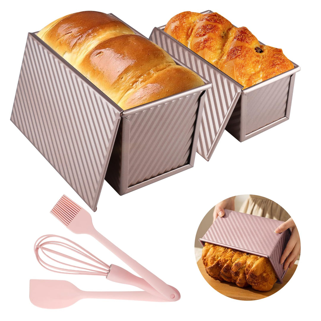 2 Stück Toastbrot Backform Mit Deckel 450g&230g Teig Antihaft Kastenform Mit Deckel,Roségold Wellen