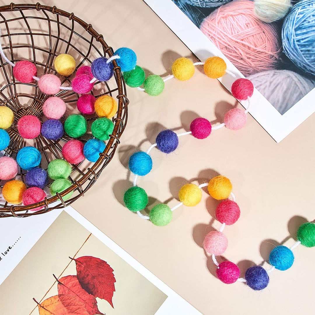 2 Stück Wolle Filz Ball Girlande Bunte Pom Pom Girlande Handgefertigt 6,5 Fuss Lang 24 Bälle Filz Ku
