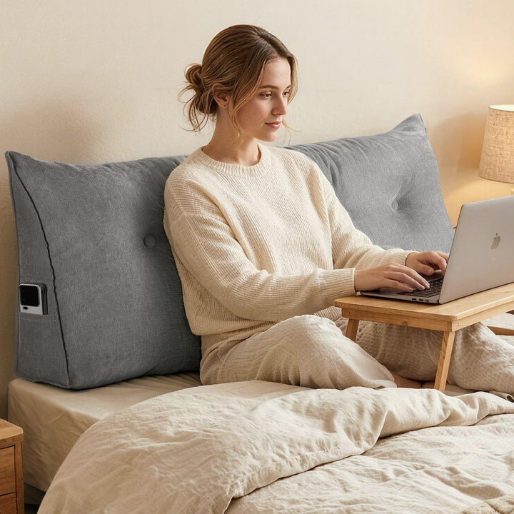 Treeboy Lesekissen Bett & Sofa Rückenkissen, Keilkissen mit abnehmbarem Chenille-Bezug - Ergonomisch