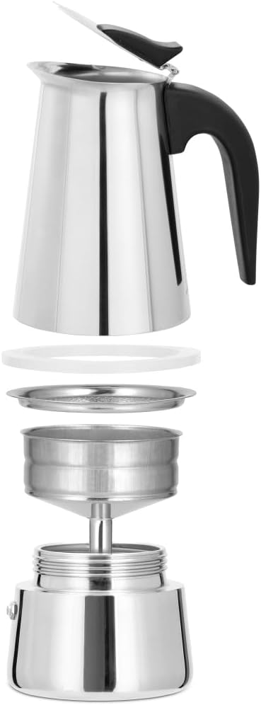Xavax Espressokocher aus Edelstahl für 4 Tassen, Herdkanne, u.a. Induktion, 200ml 11,5 x 9 x 19,2 cm