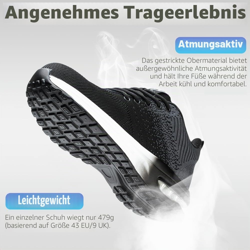 Nasogetch Sicherheitsschuhe Damen Herren Stahlkappenschuhe Arbeitsschuhe Sportlich Atmungsaktiv 36 E