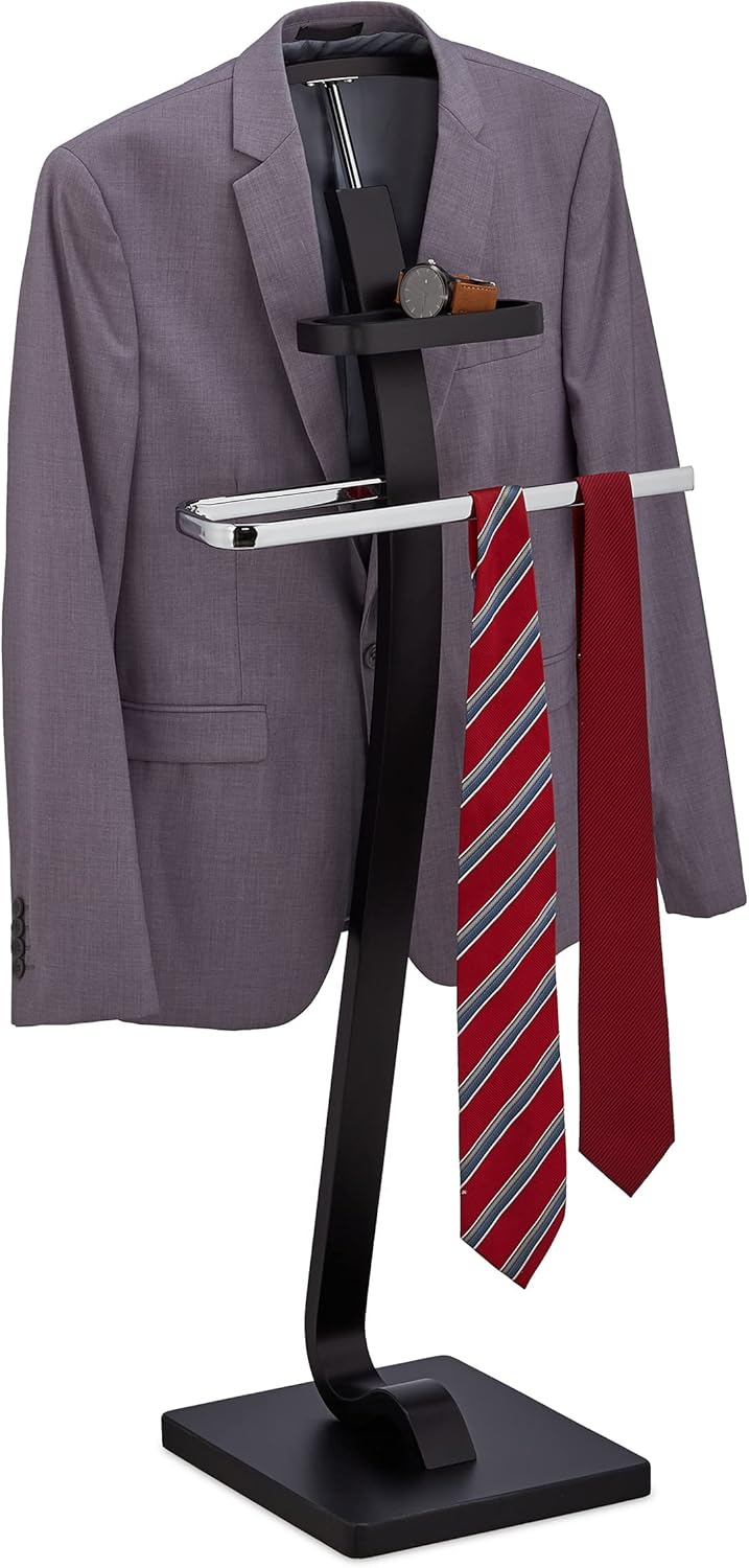 Relaxdays Herrendiener, mit Ablage, Kleiderbutler für Jackett & Hose, HBT: 112x46x32 cm, Stummer Die