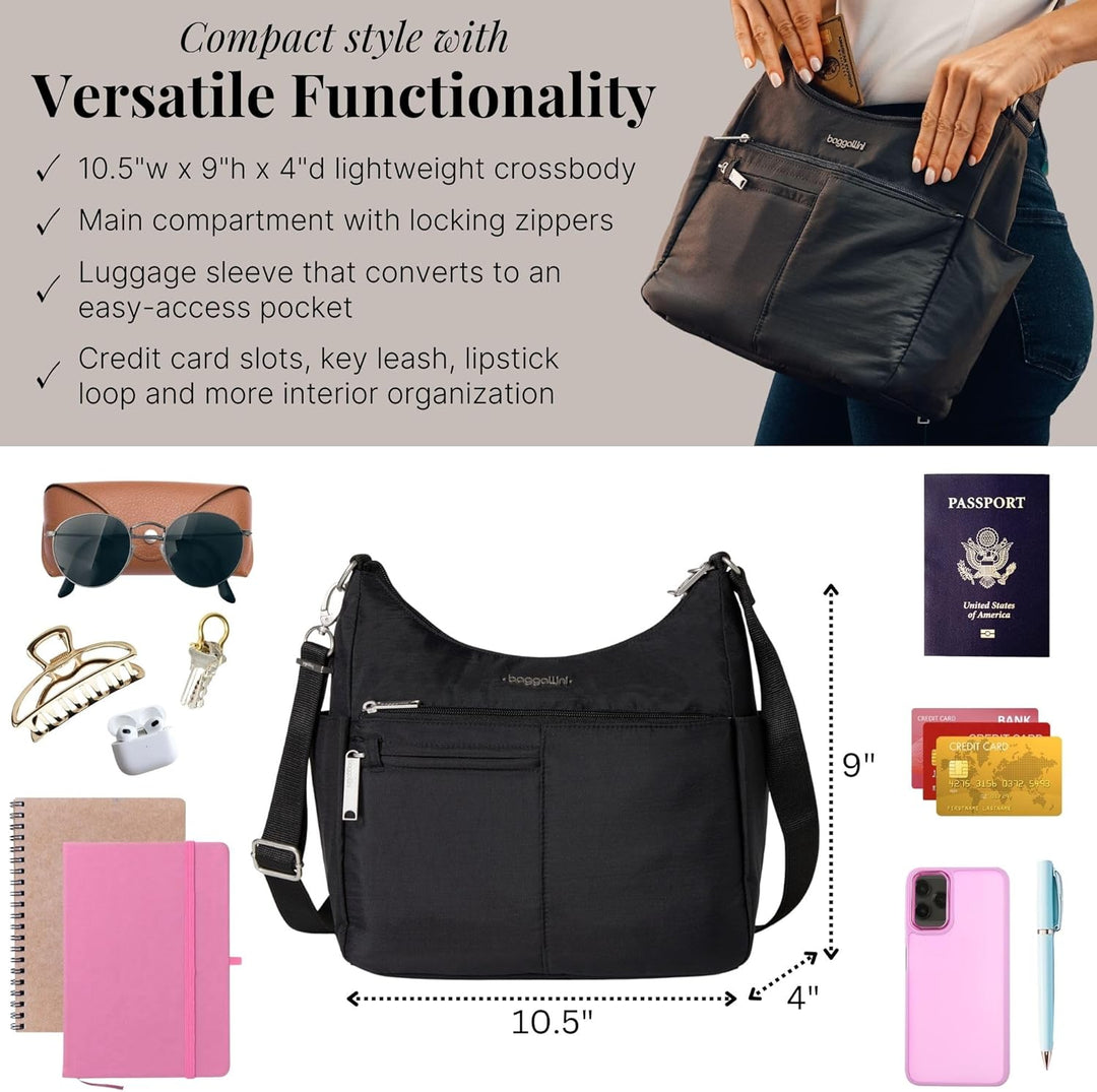 Baggallini Damen Anti-Theft Free Time Crossbody Bag Umhängetasche, Einheitsgrösse Schwarz, Schwarz
