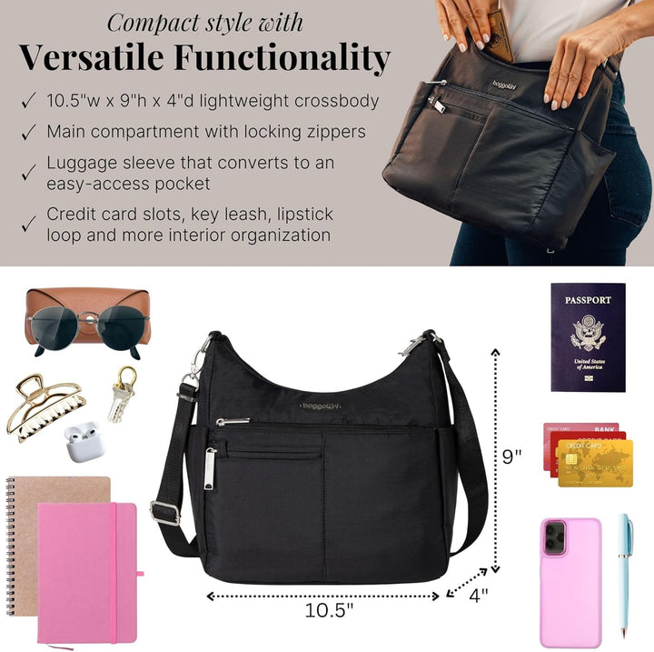 Baggallini Damen Anti-Theft Free Time Crossbody Bag Umhängetasche, Einheitsgrösse Schwarz, Schwarz
